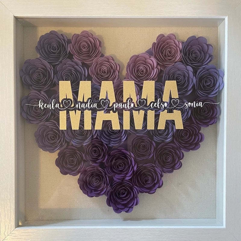 Mom Heart Shaped Monogram Flower Shadow Box Gift For Mothers-forlovever