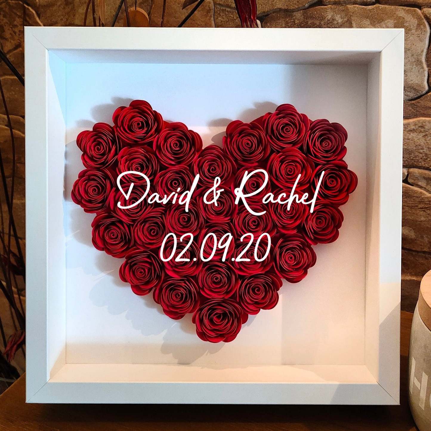 Custom Heart Flower Shadow Box with Text-forlovever