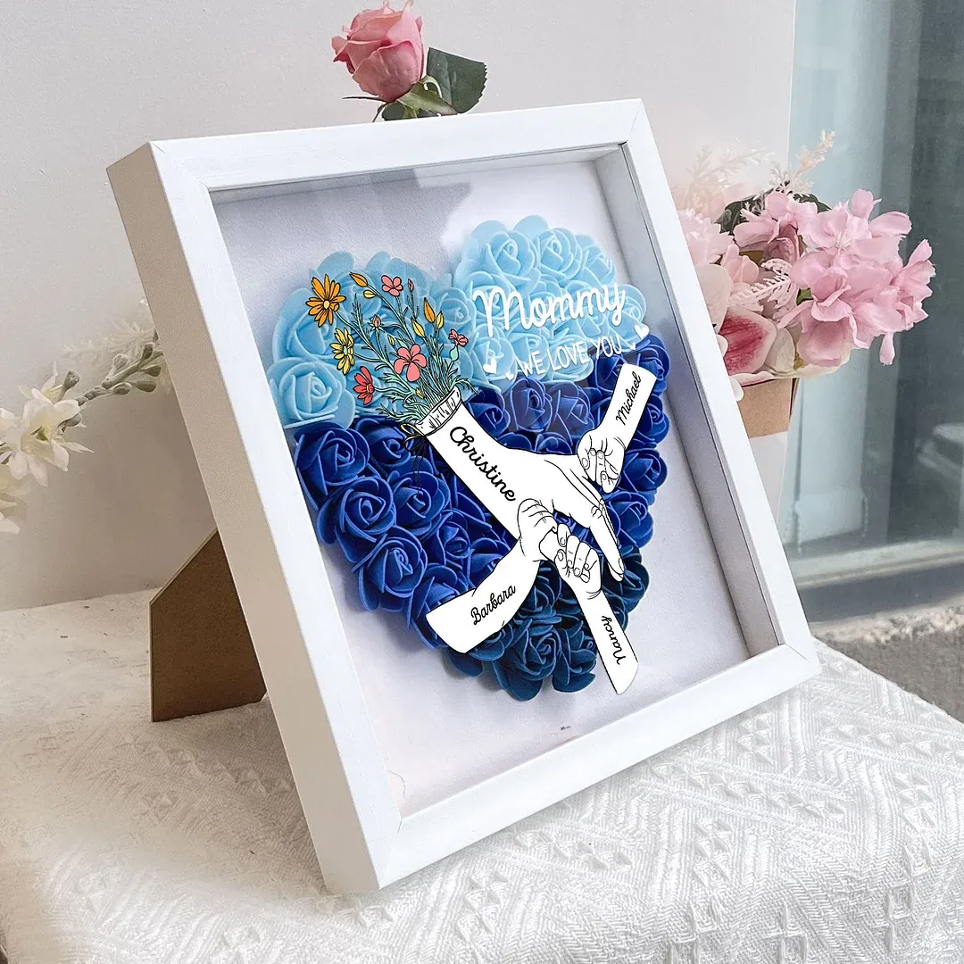 We Love You Mommy Hand Holding - Personalized Flower Shadow Box-forlovever