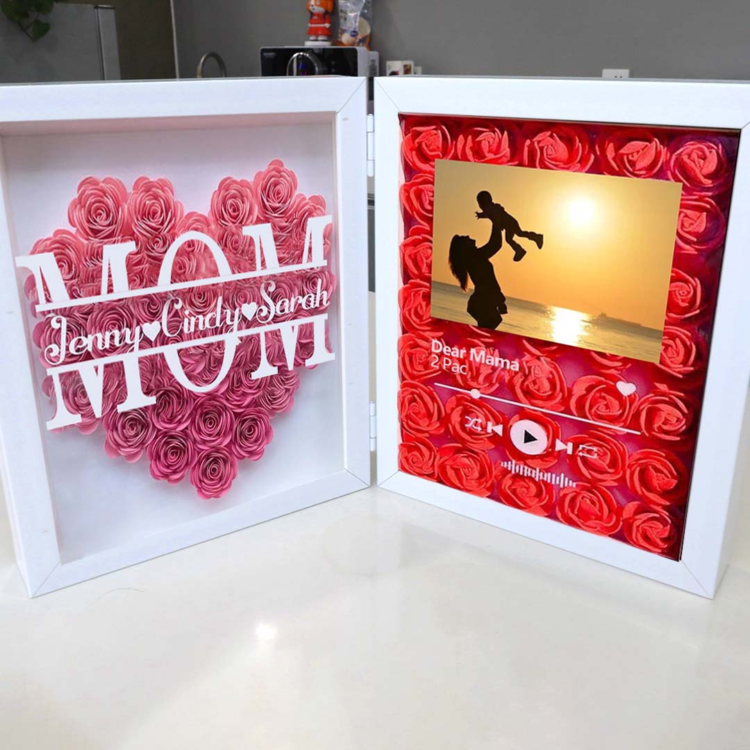 Custom  Mom  Monogram Flowers  Shadow Box Gift With Music And Photos-forlovever