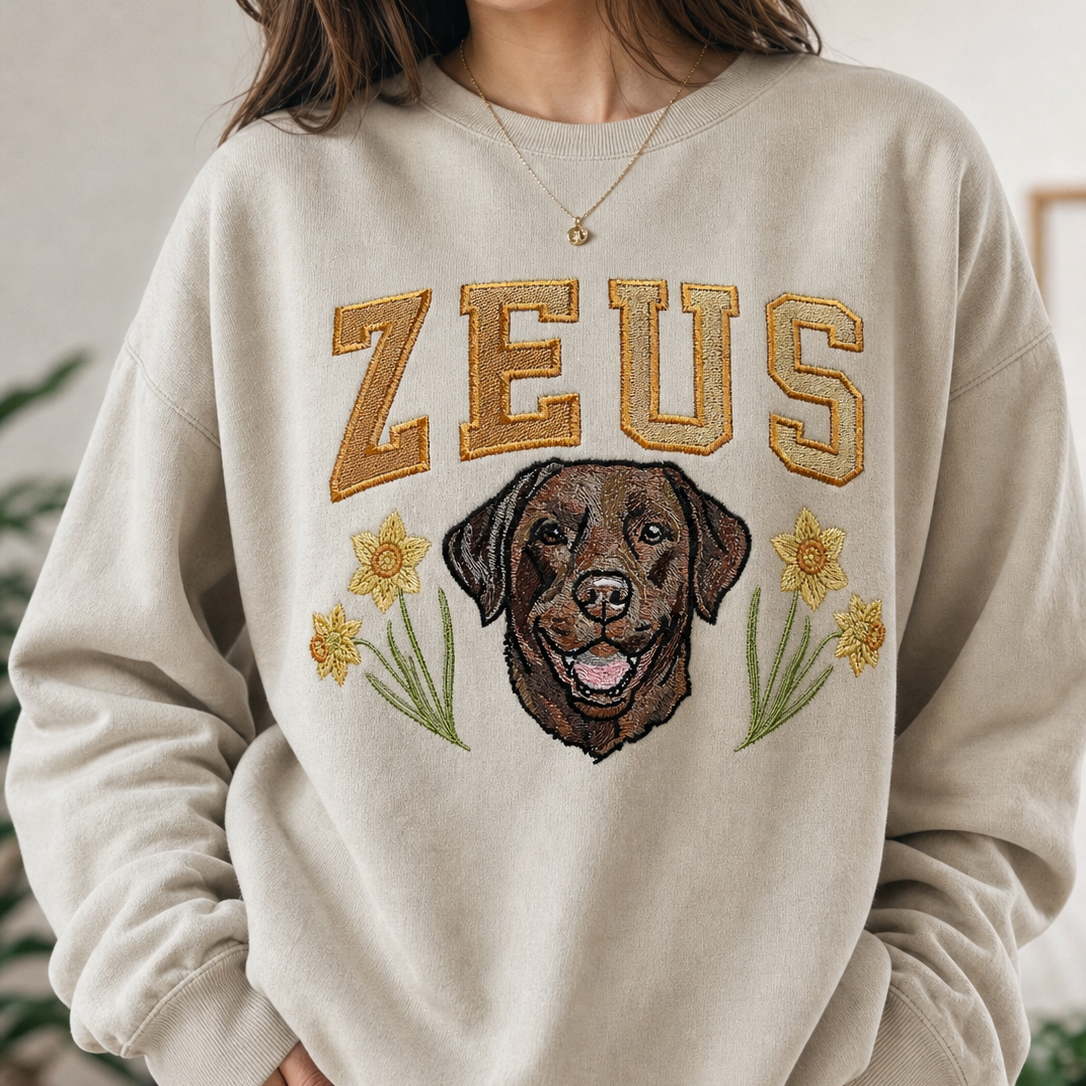 Custom Pet Face Embroidered Sweatshirt With Birth Flower,Gift For Pet Lovers