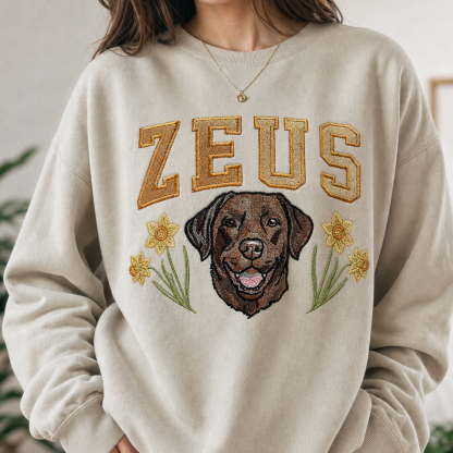 Custom Pet Face Embroidered Sweatshirt With Birth Flower,Gift For Pet Lovers