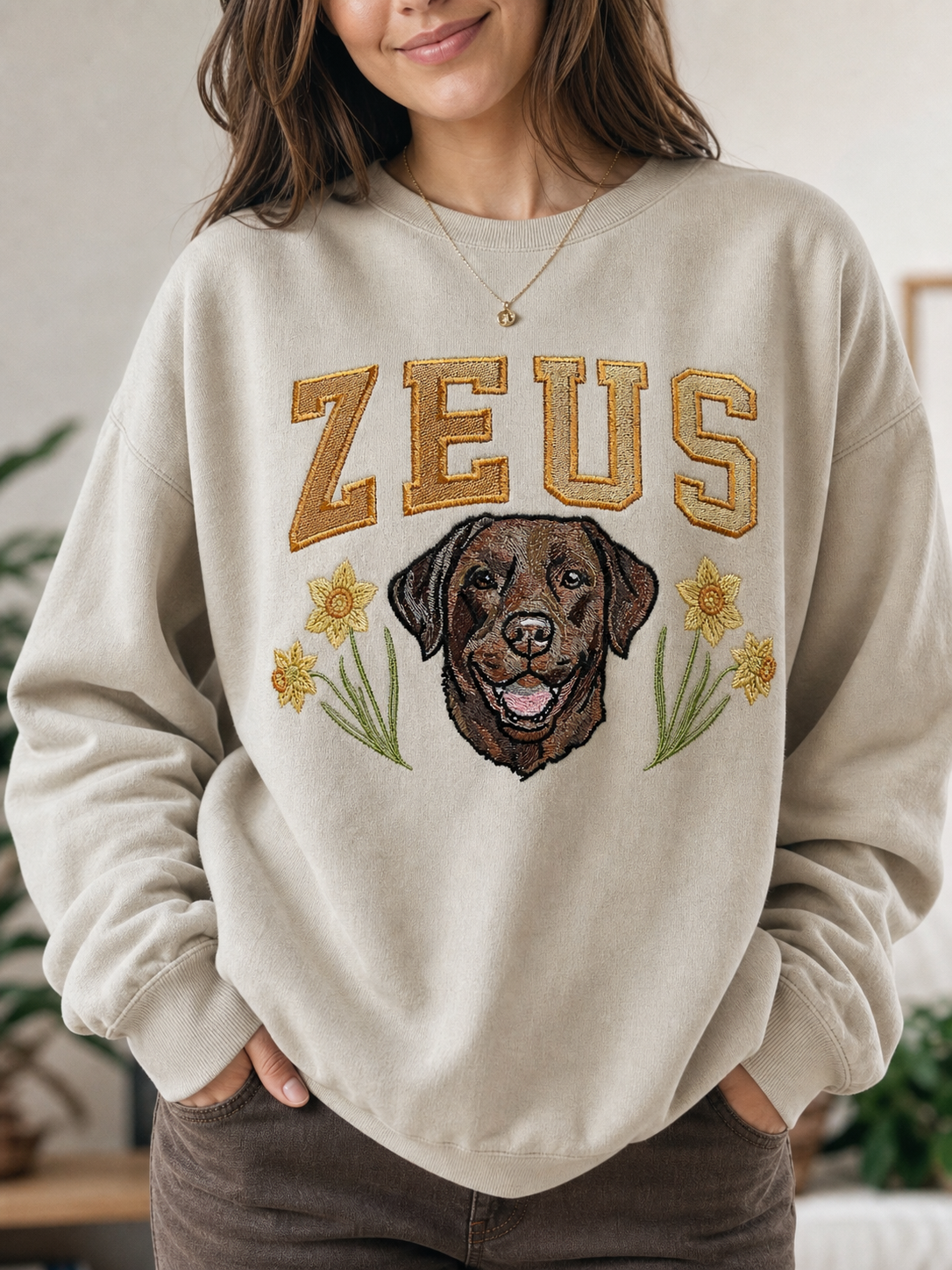 Custom Pet Face Embroidered Sweatshirt With Birth Flower,Gift For Pet Lovers