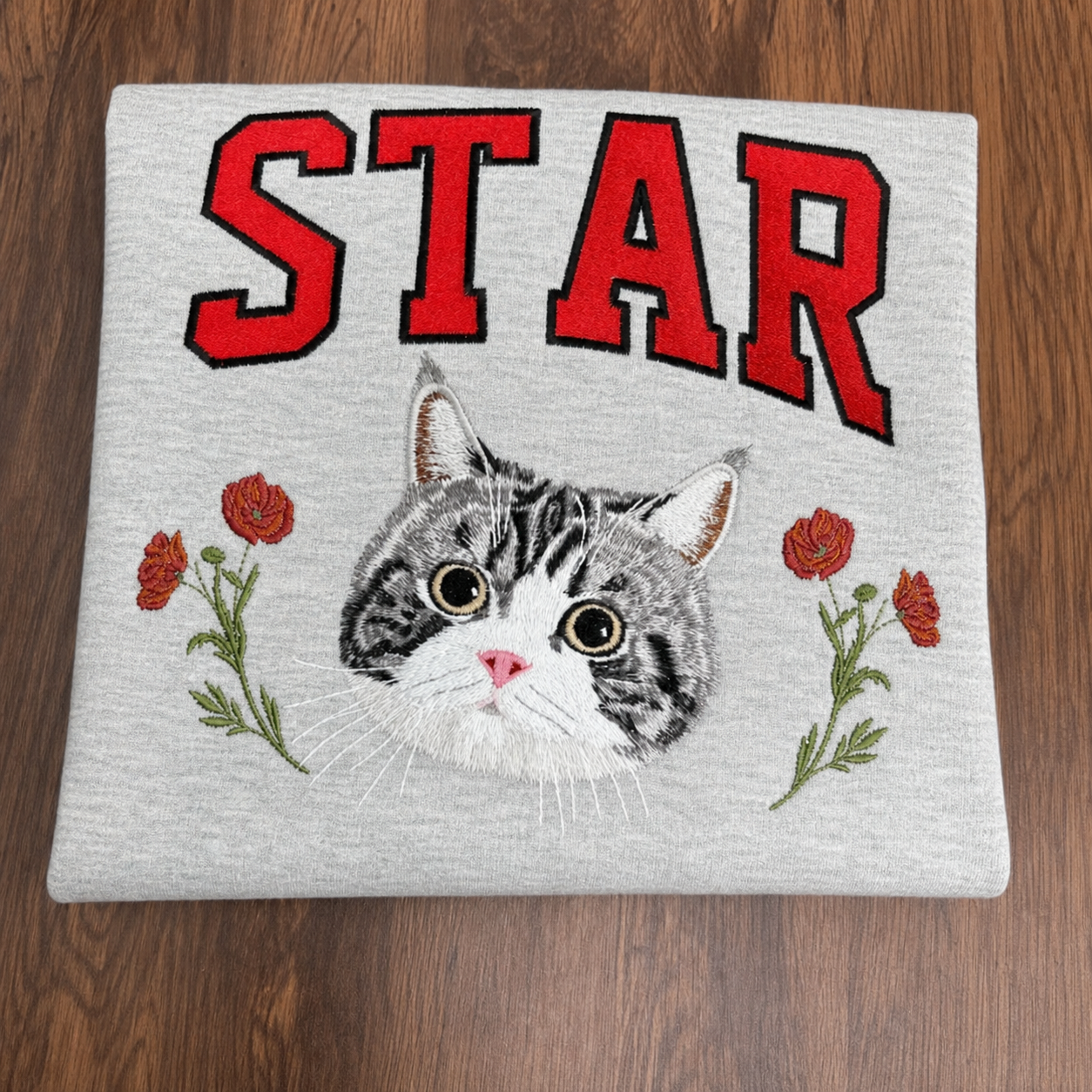 Custom Pet Face Embroidered Sweatshirt With Birth Flower,Gift For Pet Lovers