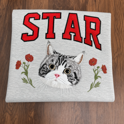 Custom Pet Face Embroidered Sweatshirt With Birth Flower,Gift For Pet Lovers