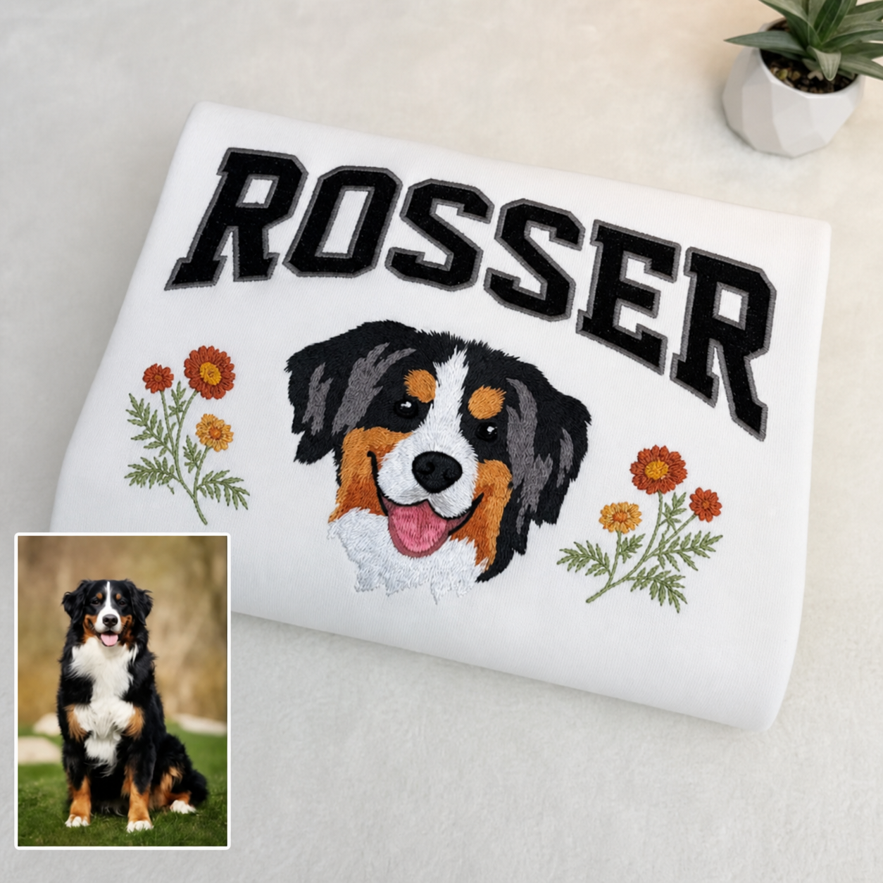 Custom Pet Face Embroidered Sweatshirt With Birth Flower,Gift For Pet Lovers