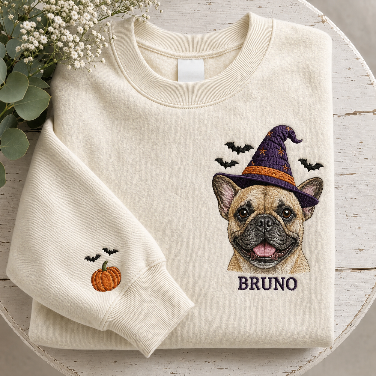 Custom Pet Portrait Embroidered Sweatshirt – Personalized Halloween Gift for Pet Lovers