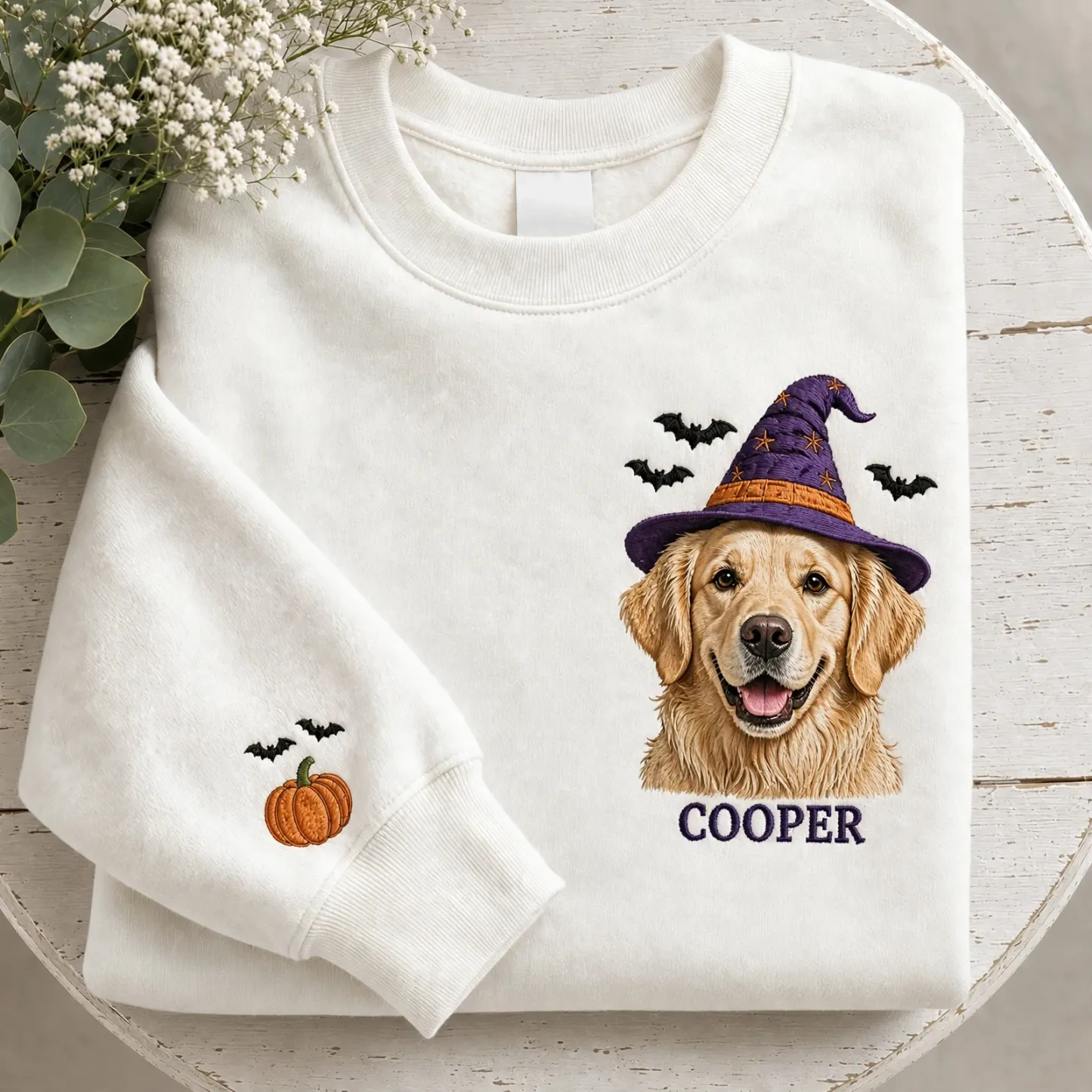 Custom Pet Portrait Embroidered Sweatshirt – Personalized Halloween Gift for Pet Lovers