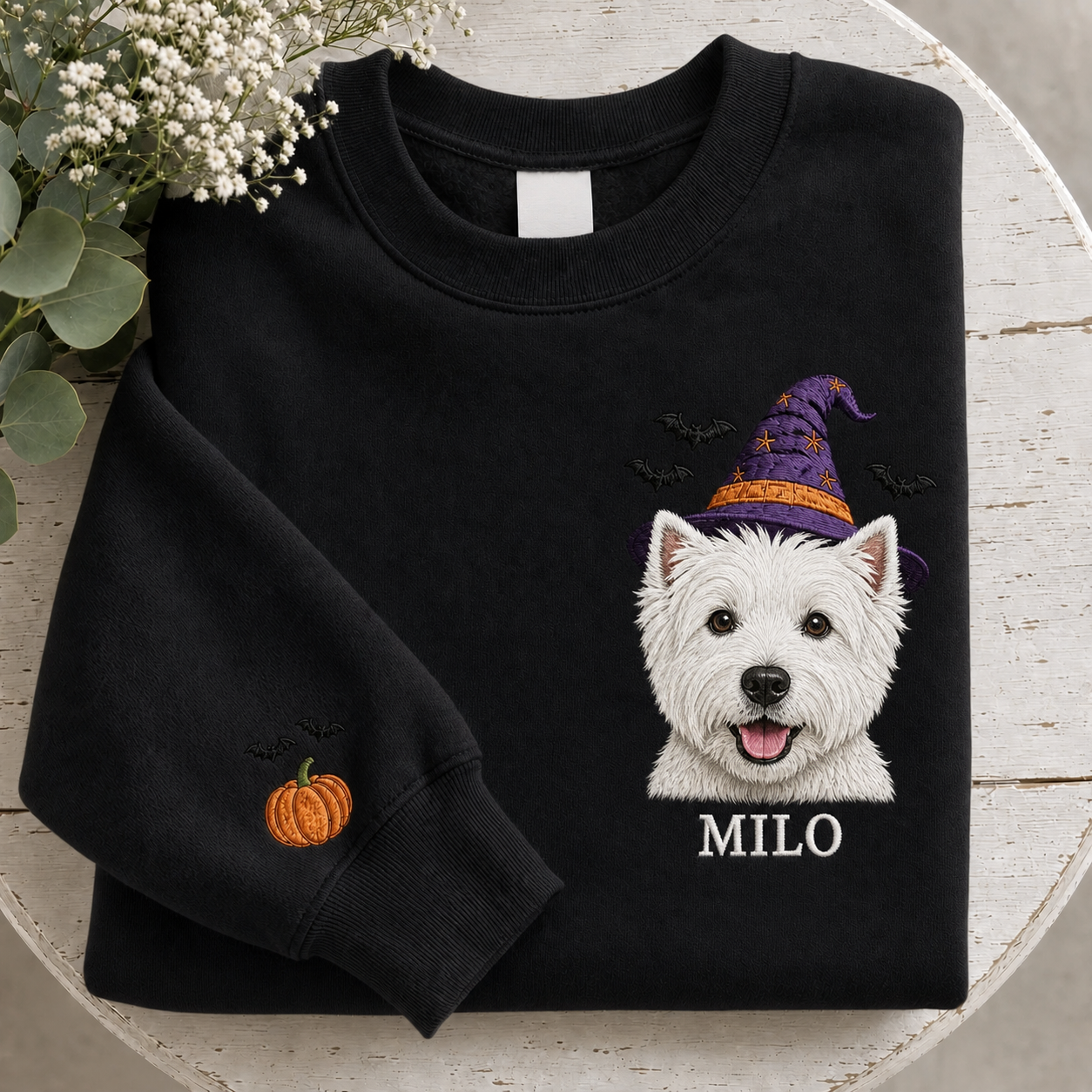 Custom Pet Portrait Embroidered Sweatshirt – Personalized Halloween Gift for Pet Lovers