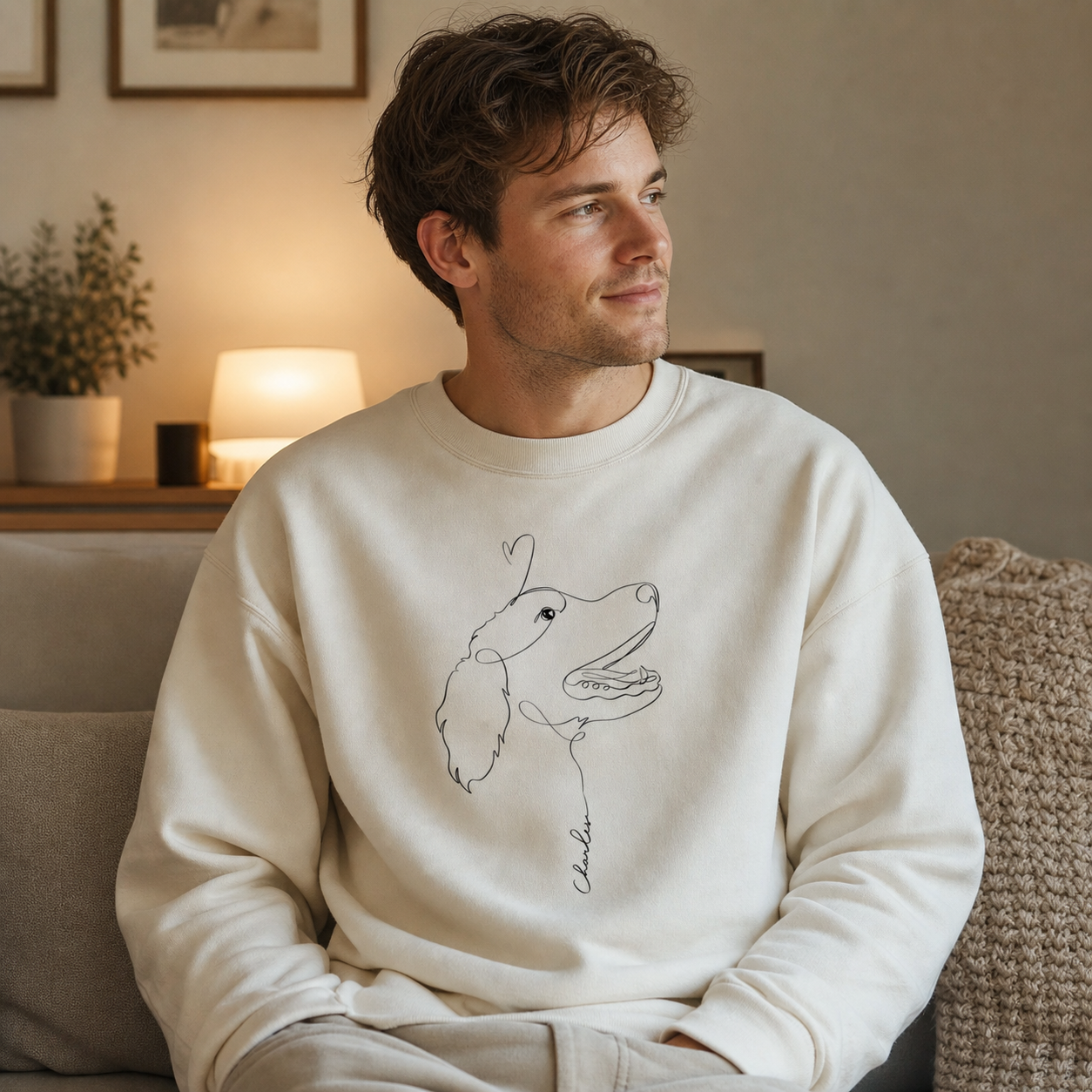 Personalized Pet Portrait Print Sweatshirt | Personalized Fine Line Pet Art Memorial Crewneck
