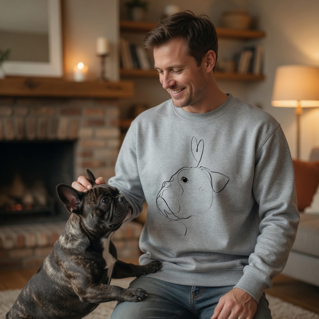 Personalized Pet Portrait Print Sweatshirt | Personalized Fine Line Pet Art Memorial Crewneck