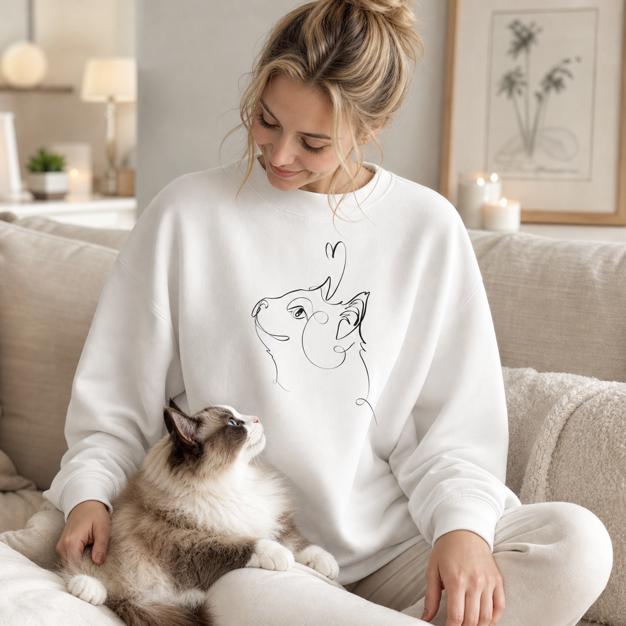 Personalized Pet Portrait Print Sweatshirt | Personalized Fine Line Pet Art Memorial Crewneck