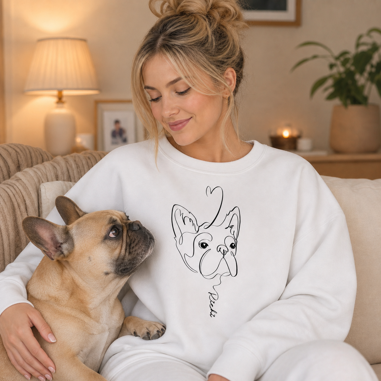 Personalized Pet Portrait Print Sweatshirt | Personalized Fine Line Pet Art Memorial Crewneck