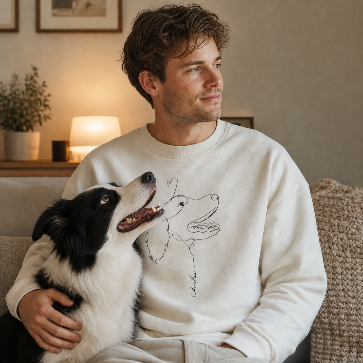 Personalized Pet Portrait Print Sweatshirt | Personalized Fine Line Pet Art Memorial Crewneck