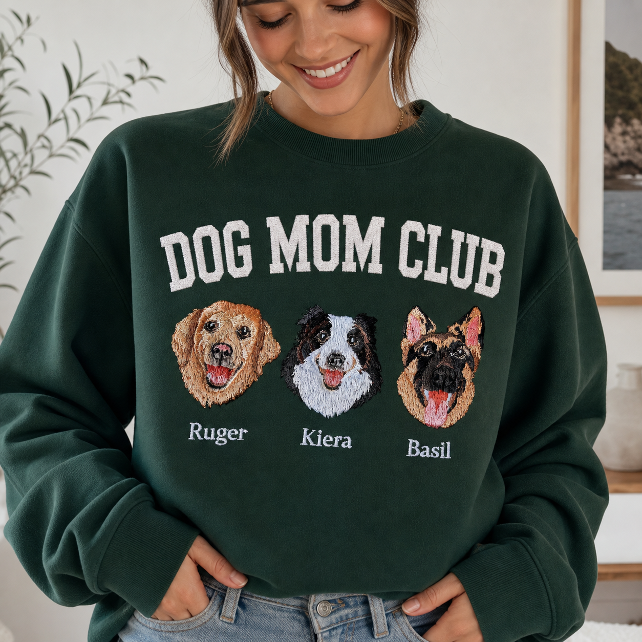 Custom Embroidered Pet Portrait Sweatshirt | Personalized Dog & Cat Mom Dad Club Hoodie | Gift for Pet Lovers