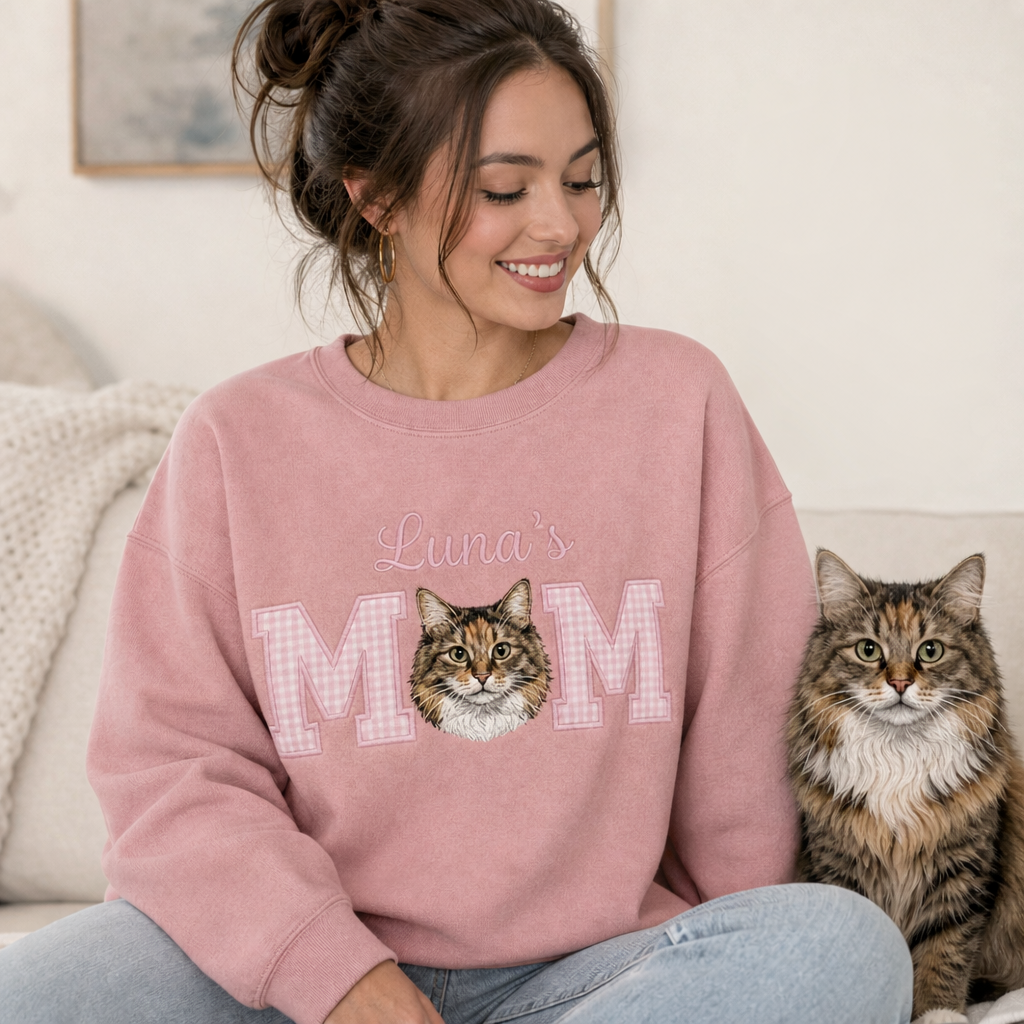 Custom Pet Portrait Appliqué Embroidered Sweatshirt, Pet Mom & Dad Gift