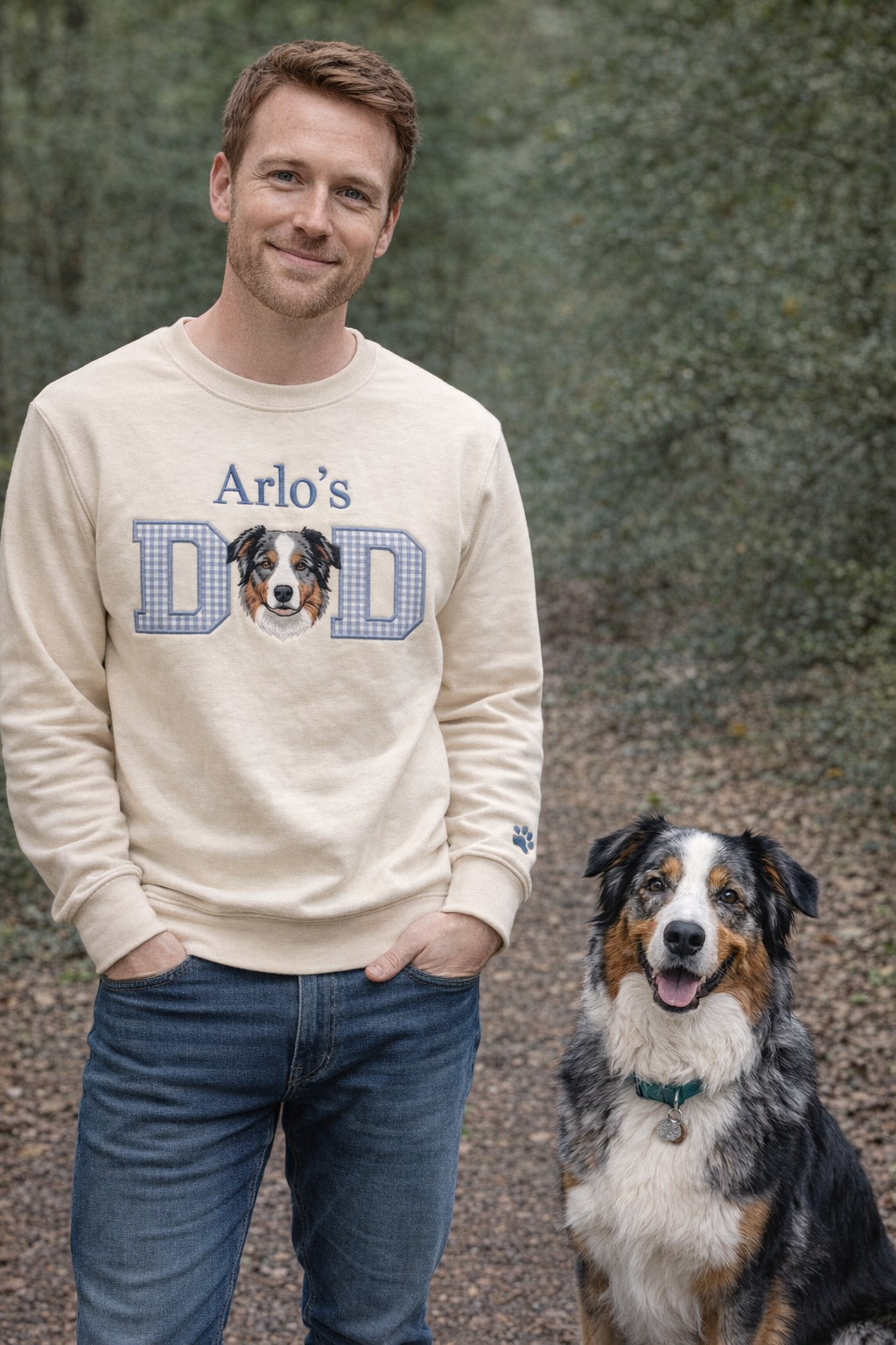 Custom Pet Portrait Appliqué Embroidered Sweatshirt, Pet Mom & Dad Gift