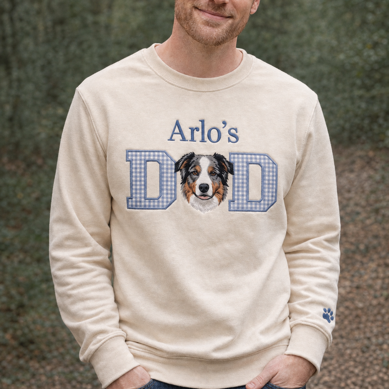 Custom Pet Portrait Appliqué Embroidered Sweatshirt, Pet Mom & Dad Gift