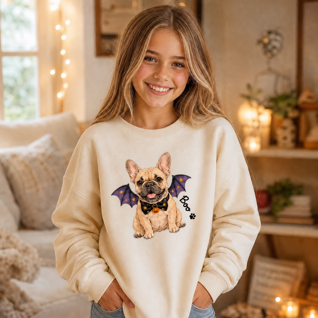 Custom Halloween Pet Portrait Sweatshirt – Personalized Dog & Cat Crewneck with Optional Halloween Designs for Adults & Kids