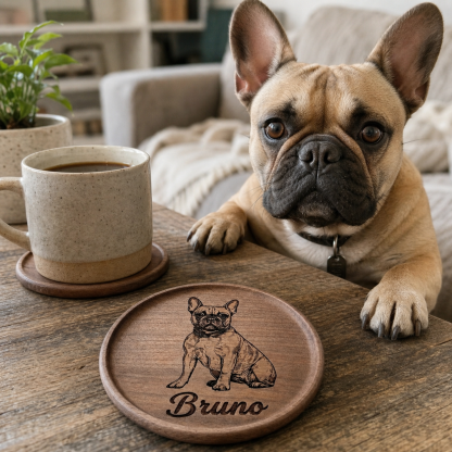 Personalized Pet Portrait Walnut Coaster, Housewarming Gift, Pet Lover Home Decor