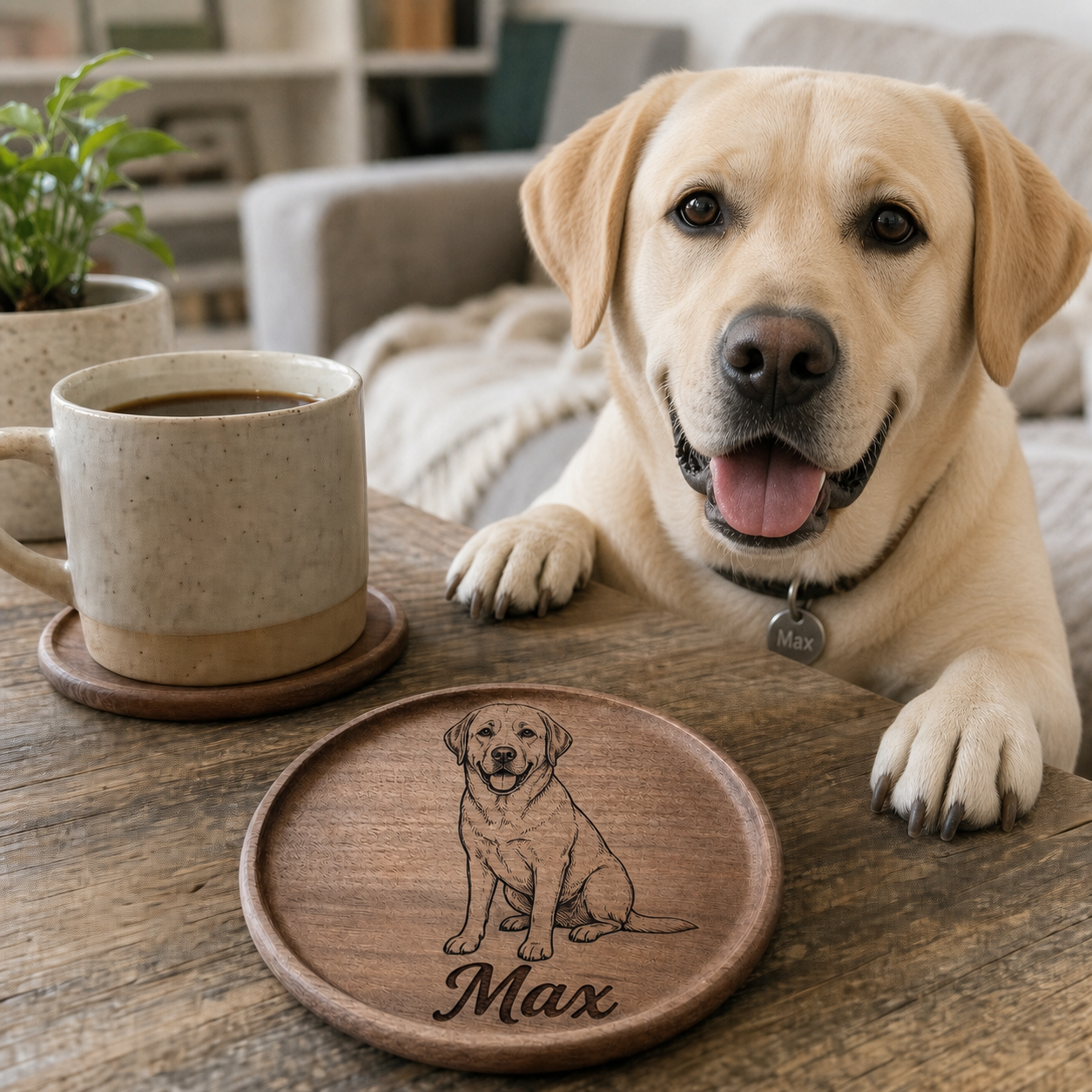 Personalized Pet Portrait Walnut Coaster, Housewarming Gift, Pet Lover Home Decor