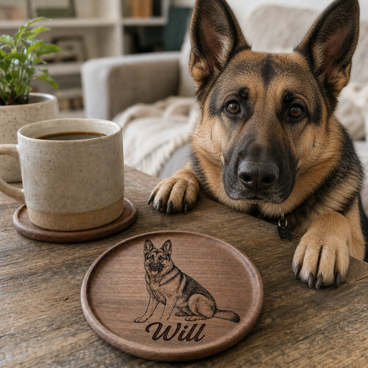 Personalized Pet Portrait Walnut Coaster, Housewarming Gift, Pet Lover Home Decor
