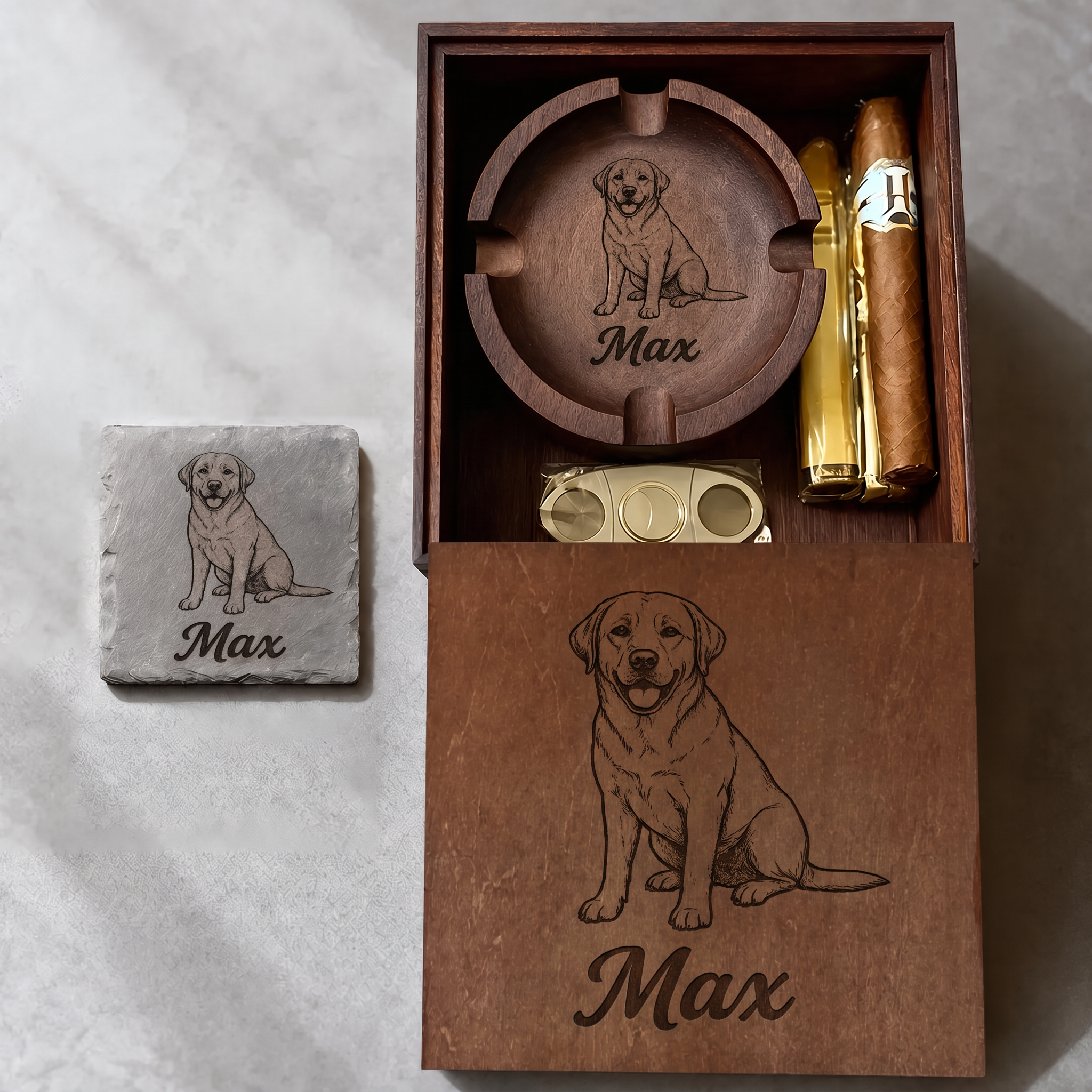 Personalized Pet Portrait Engraved  Cigar Ashtray, Pet Lover Gift for Him, Dog Dad Gift