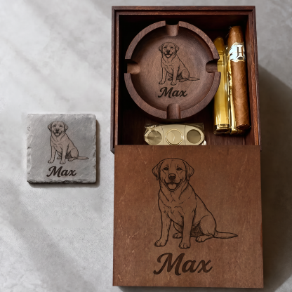 Personalized Pet Portrait Engraved  Cigar Ashtray, Pet Lover Gift for Him, Dog Dad Gift