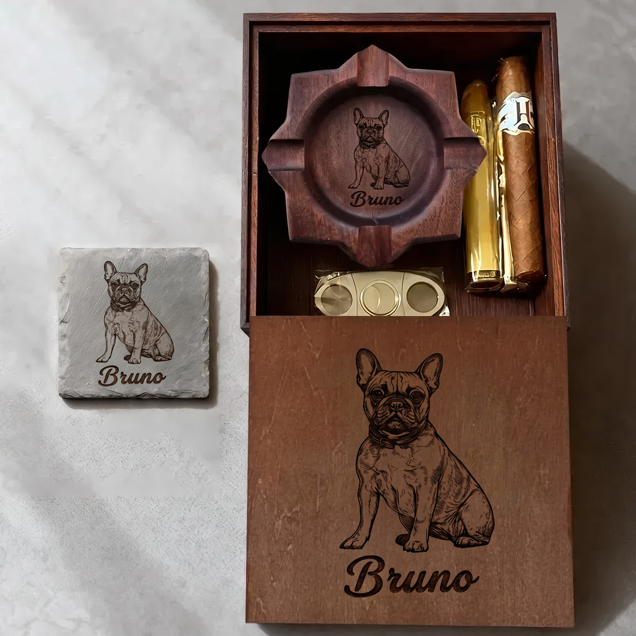 Personalized Pet Portrait Engraved  Cigar Ashtray, Pet Lover Gift for Him, Dog Dad Gift