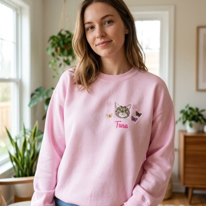 Custom Pet Embroidered Sweatshirt, Personalized Pet Portrait Hoodie, Custom Dog Cat Sweater, Gift for Pet Lovers