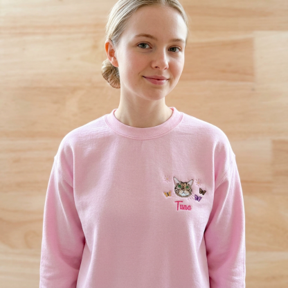 Custom Pet Embroidered Sweatshirt, Personalized Pet Portrait Hoodie, Custom Dog Cat Sweater, Gift for Pet Lovers