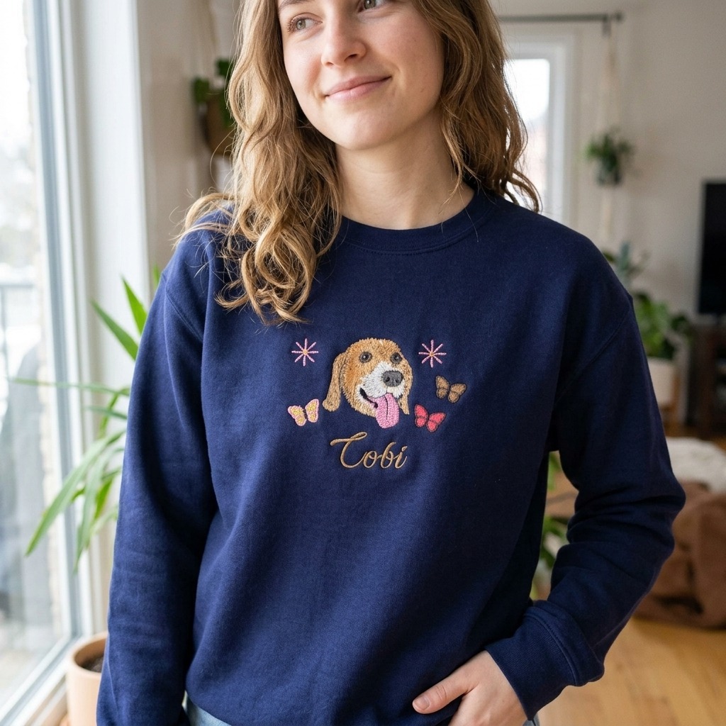 Custom Pet Embroidered Sweatshirt, Personalized Pet Portrait Hoodie, Custom Dog Cat Sweater, Gift for Pet Lovers