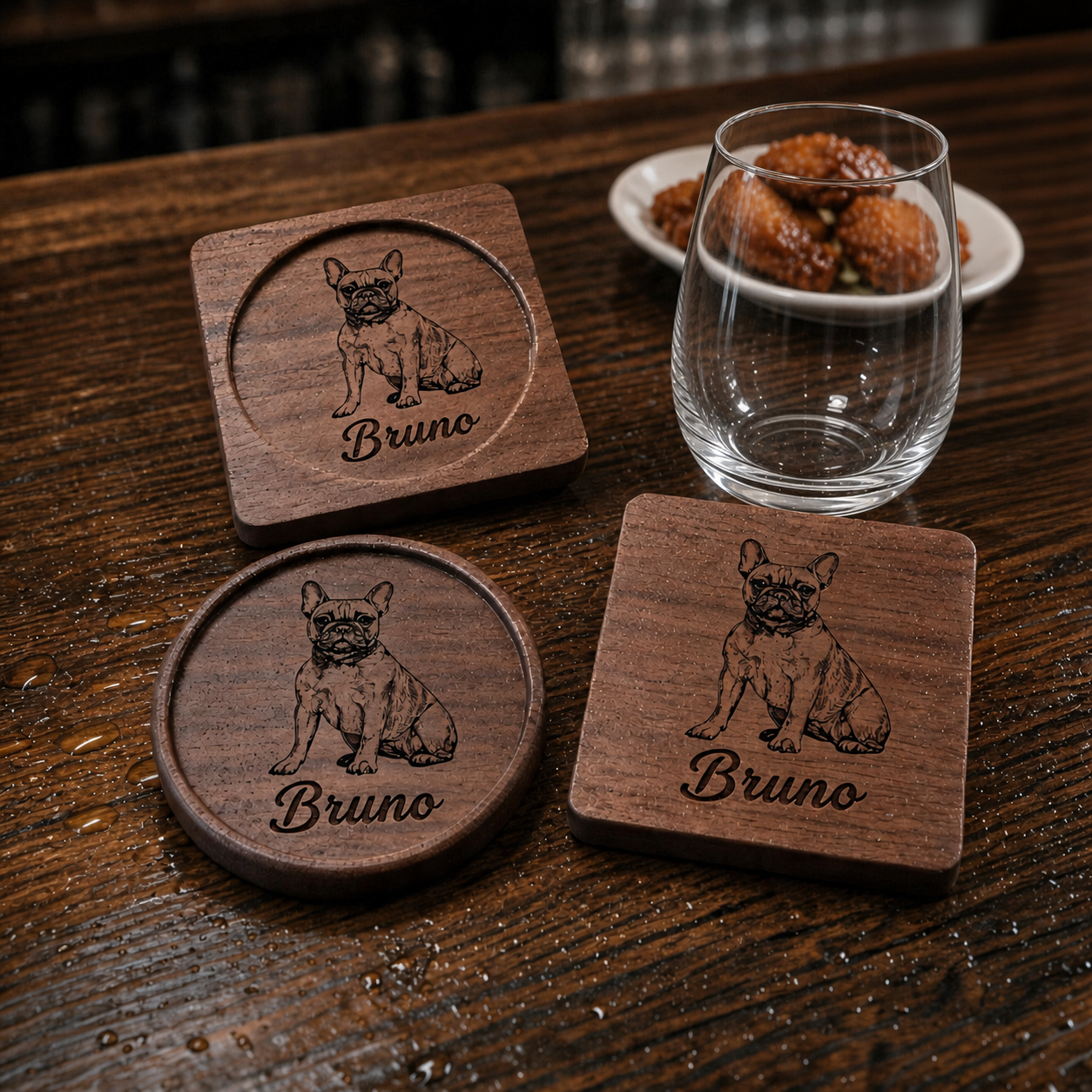 Personalized Pet Portrait Walnut Coaster, Housewarming Gift, Pet Lover Home Decor
