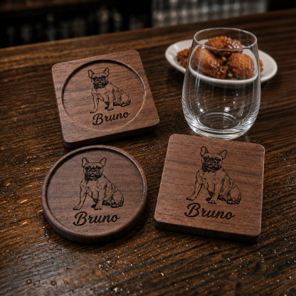 Personalized Pet Portrait Walnut Coaster, Housewarming Gift, Pet Lover Home Decor