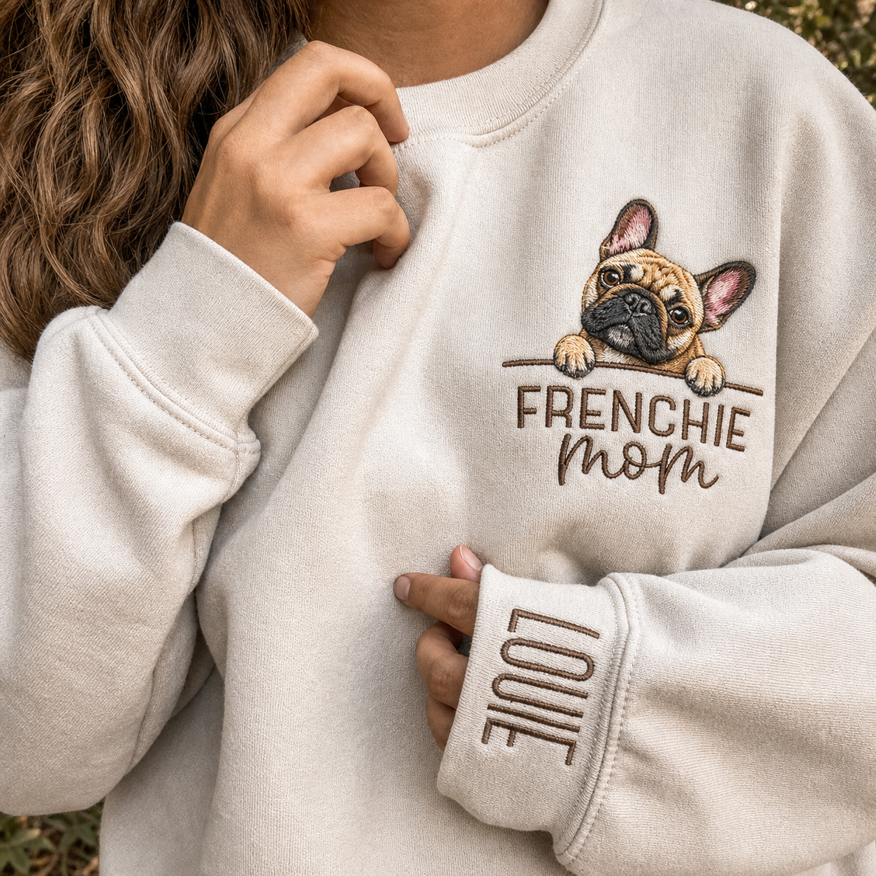 Personalized Dog EMBROIDERED Crewneck with Name On Sleeve，Dog Mom Sweatshirt