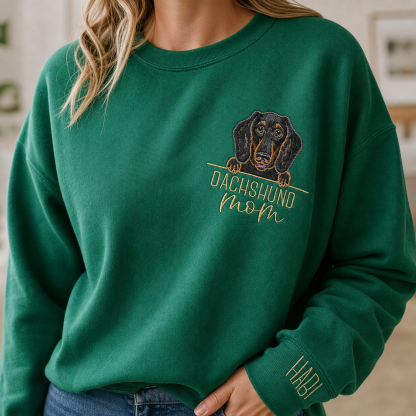 Personalized Dog EMBROIDERED Crewneck with Name On Sleeve，Dog Mom Sweatshirt