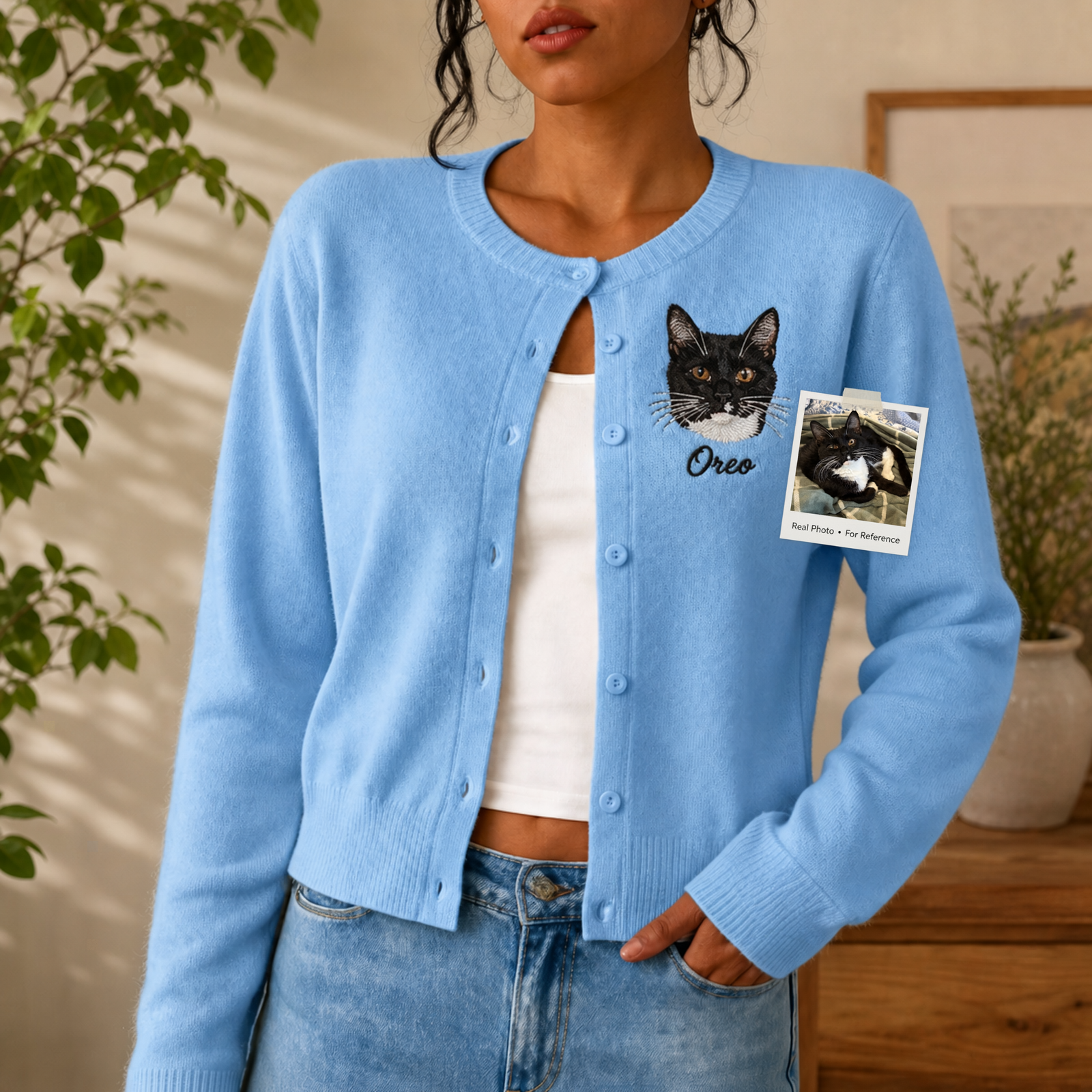Custom Pet Portrait Embroidered Cardigan – Personalized Knit Sweater for Pet Lovers, Cozy Fall Style