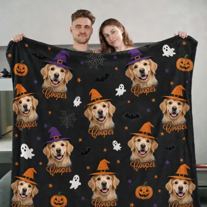 Custom Halloween Pet Portrait Blanket, Spooky Pet Photo Blanket, Cozy Halloween Gift for Pet Lovers