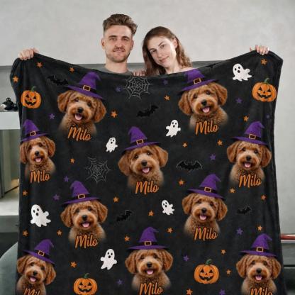Custom Halloween Pet Portrait Blanket, Spooky Pet Photo Blanket, Cozy Halloween Gift for Pet Lovers