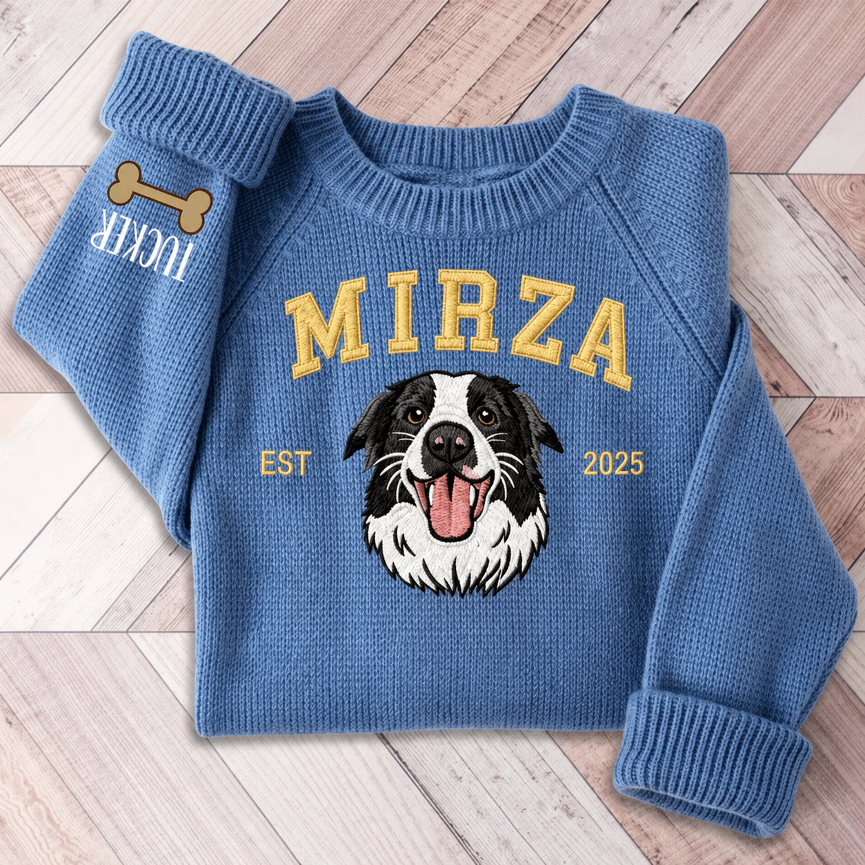 Custom Pet Portrait Knit Sweater, Personalized Dog Embroidered Sweater With EST Year,  Custom Pet Face & Name Pullover, Cozy Dog Mom Gift, Pet Lover Gift