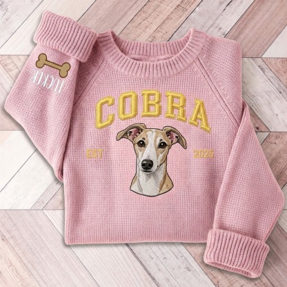 Custom Pet Portrait Knit Sweater, Personalized Dog Embroidered Sweater With EST Year,  Custom Pet Face & Name Pullover, Cozy Dog Mom Gift, Pet Lover Gift