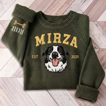 Custom Pet Portrait Knit Sweater, Personalized Dog Embroidered Sweater With EST Year,  Custom Pet Face & Name Pullover, Cozy Dog Mom Gift, Pet Lover Gift