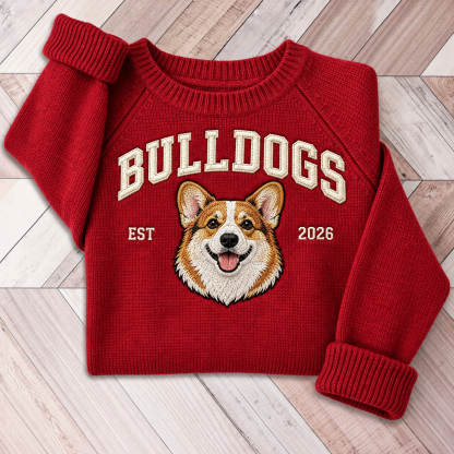 Custom Pet Portrait Knit Sweater, Personalized Dog Embroidered Sweater With EST Year,  Custom Pet Face & Name Pullover, Cozy Dog Mom Gift, Pet Lover Gift
