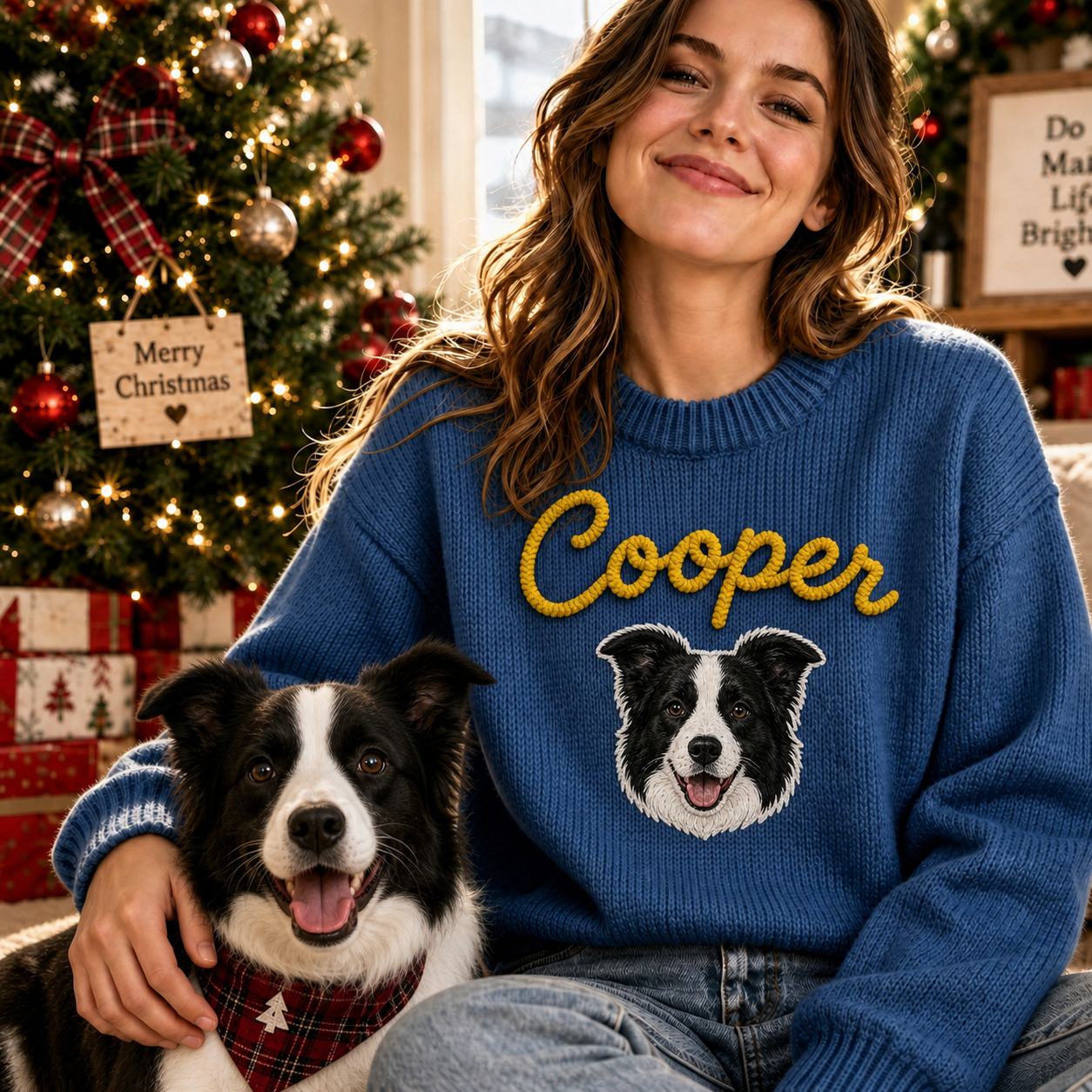 Custom Pet Portrait Knit Sweater, Personalized Dog Chenile Embroidered Sweater, Pet Lover Gift