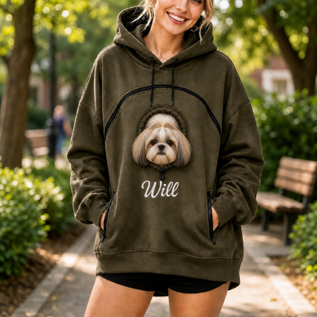 Custom Cat Name Embroidered Hoodie, Personalized Pet Lover Sweatshirt with Zipper Pocket