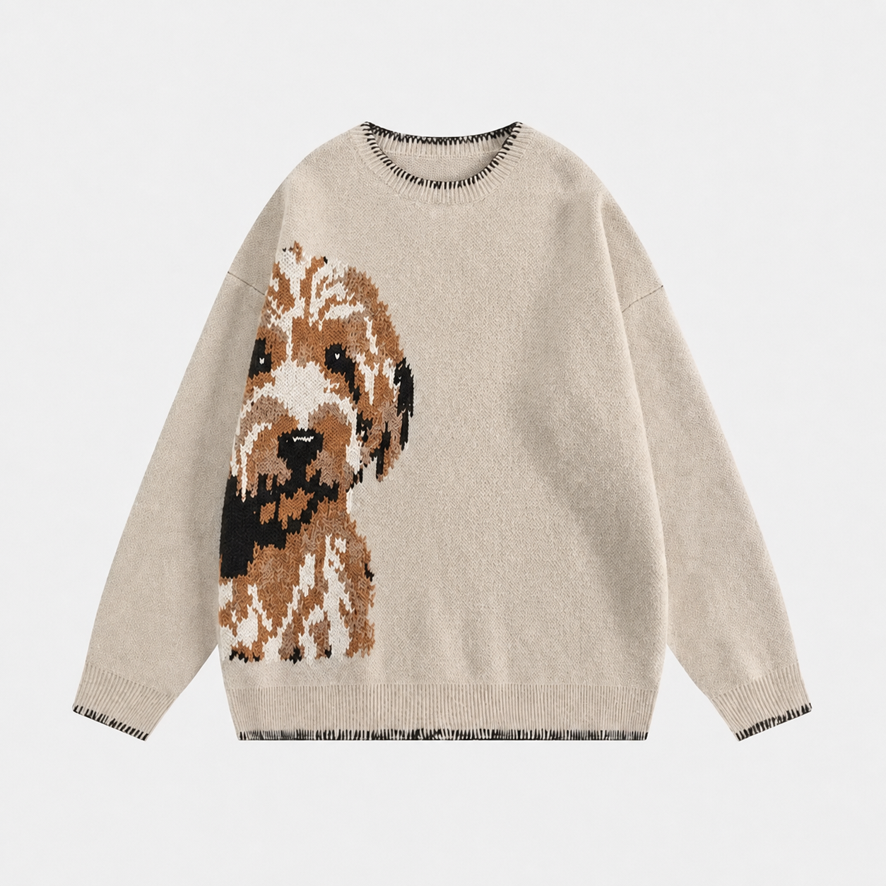 Custom Pet Portrait Knit Sweater – Personalized Dog & Cat Sweater with Side-Placement Design