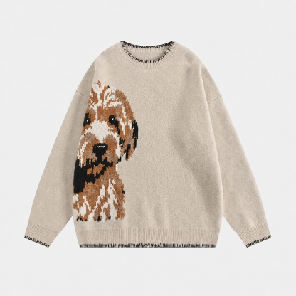 Custom Pet Portrait Knit Sweater – Personalized Dog & Cat Sweater with Side-Placement Design