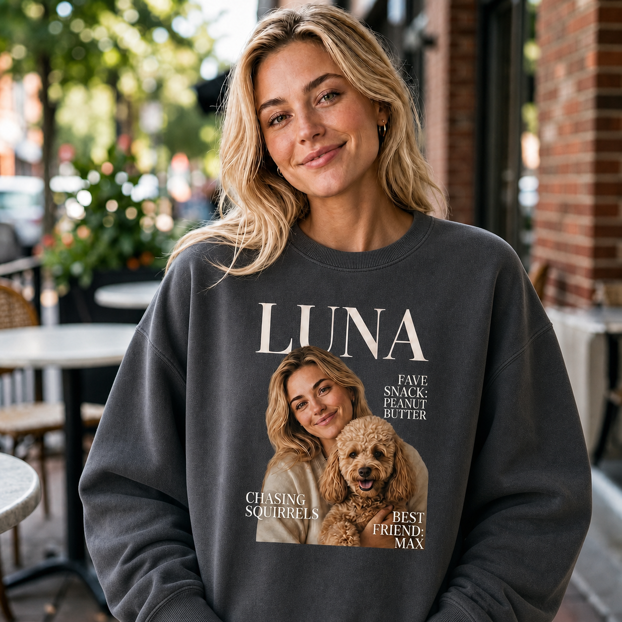 Custom Magazine Style Pet & Owner Graphic Sweatshirt, Personalized Dog & Cat Portrait Print, Pet Lover Gift