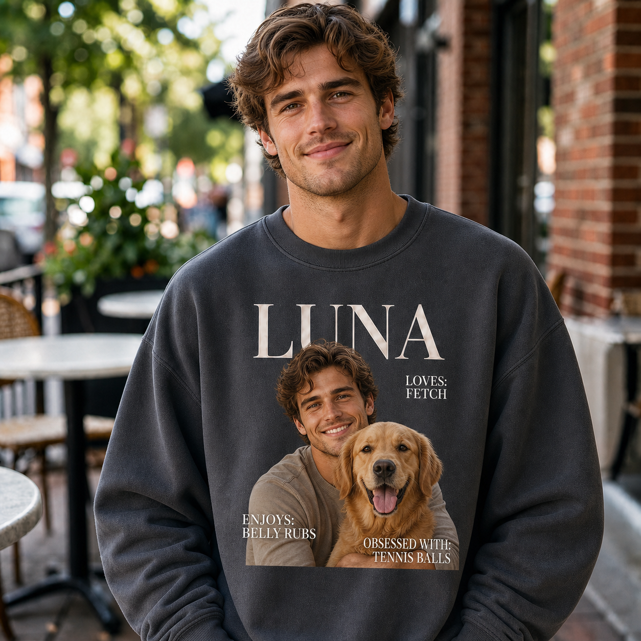 Custom Magazine Style Pet & Owner Graphic Sweatshirt, Personalized Dog & Cat Portrait Print, Pet Lover Gift