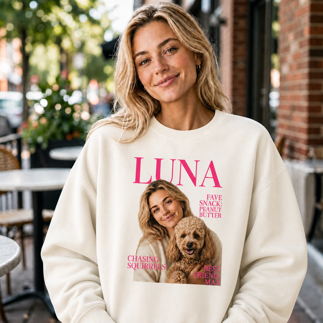 Custom Magazine Style Pet & Owner Graphic Sweatshirt, Personalized Dog & Cat Portrait Print, Pet Lover Gift